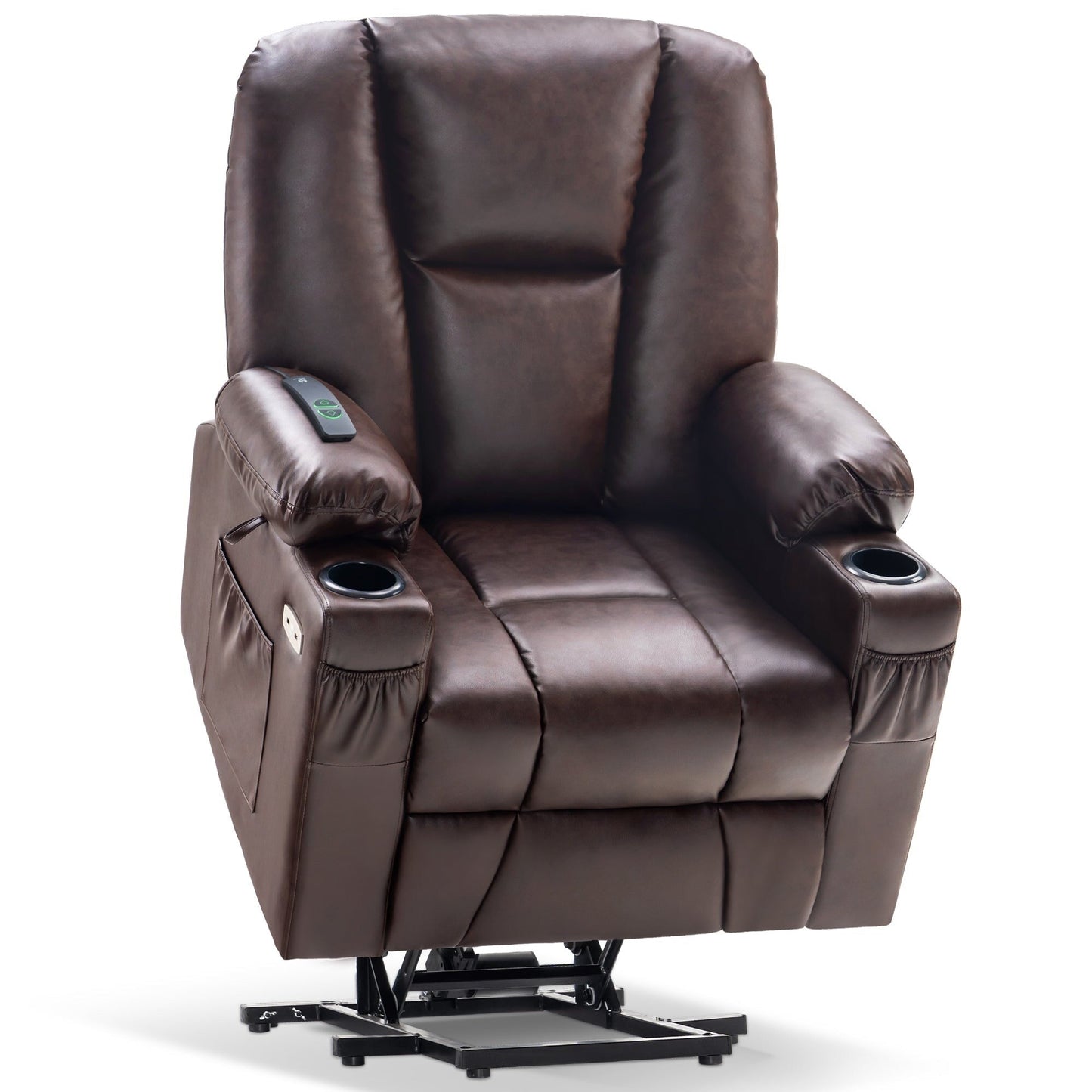 MCombo Electric Power Lift Recliner Chair with Extended Footrest, Cup Holders, Faux Leather 7507
