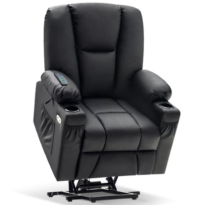 MCombo Electric Power Lift Recliner Chair with Extended Footrest, Cup Holders, Faux Leather 7507