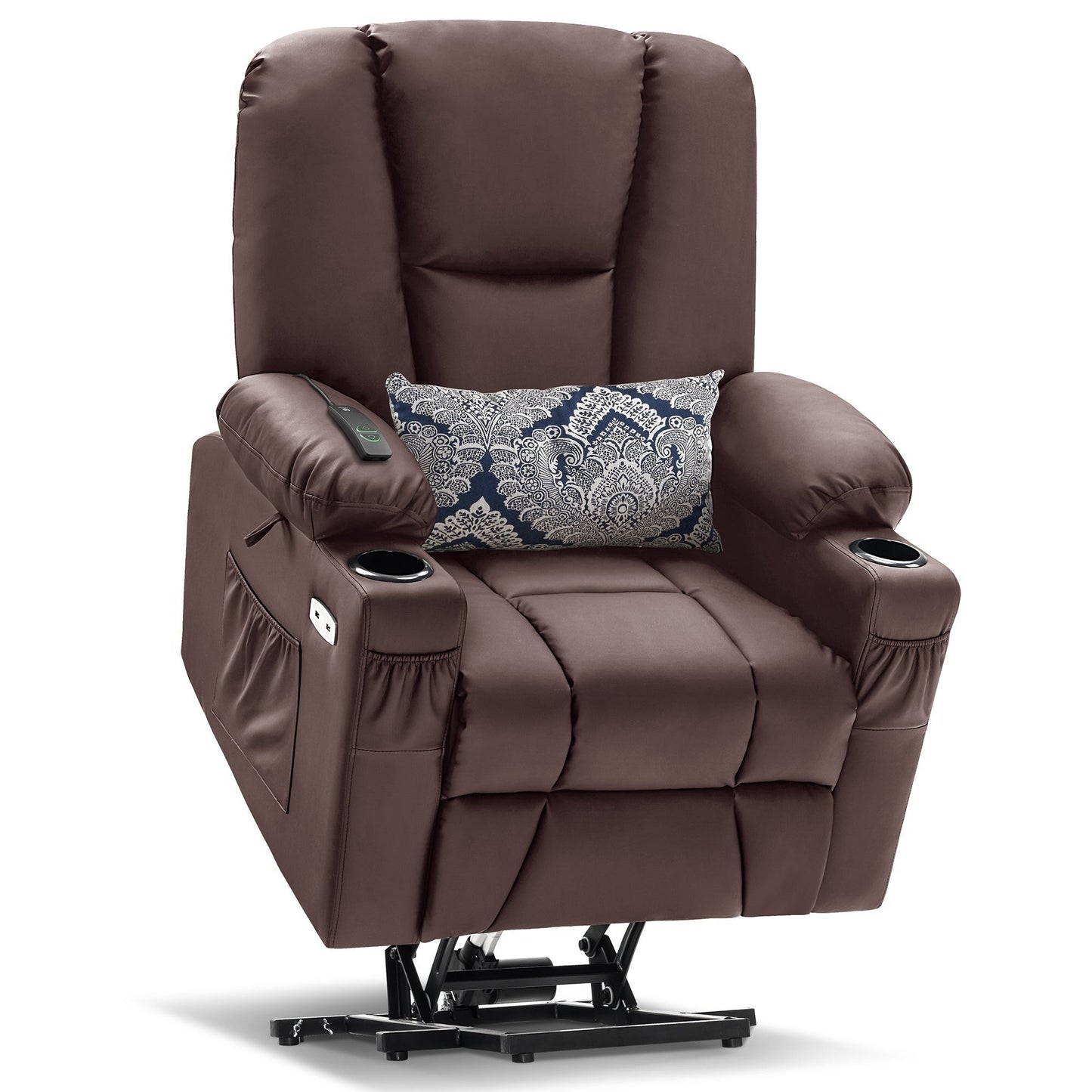 MCombo Electric Power Lift Recliner Chair with Extended Footrest, Cup Holders, Faux Leather 7507