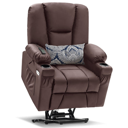 MCombo Electric Power Lift Recliner Chair with Extended Footrest, Cup Holders, Faux Leather 7507