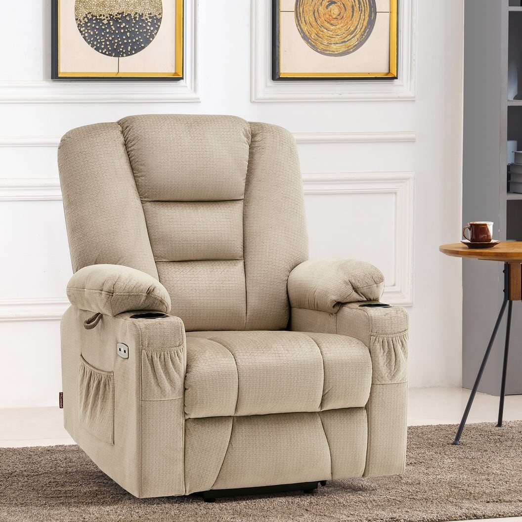 MCombo Power Lift Recliner Chair with Massage and Heat for Elderly, Extended Footrest, USB Ports, Fabric (Medium)
