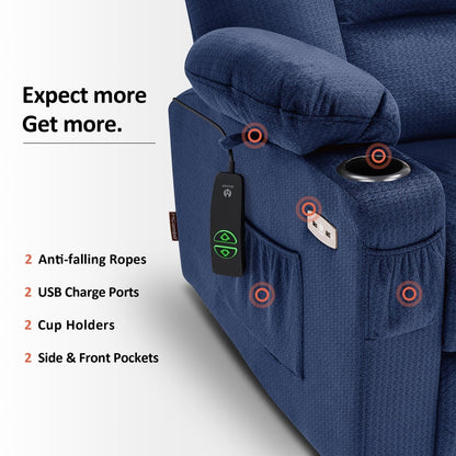 MCombo Power Lift Recliner Chair with Massage and Heat for Elderly, Extended Footrest, USB Ports, Fabric (Medium)