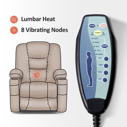 MCombo Power Lift Recliner Chair with Massage and Heat for Elderly, Extended Footrest, USB Ports, Fabric (Medium)
