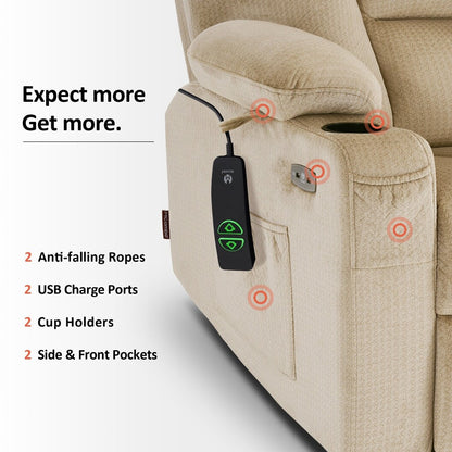 MCombo Power Lift Recliner Chair with Massage and Heat for Elderly, Extended Footrest, USB Ports, Fabric (Medium)