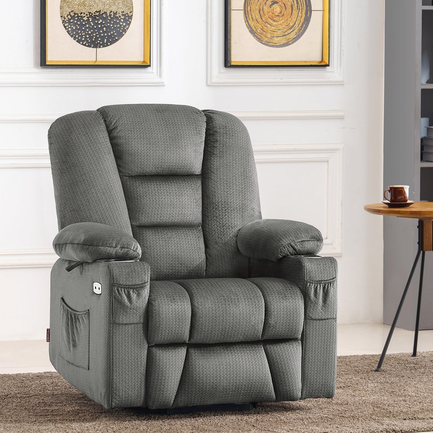 MCombo Power Lift Recliner Chair with Massage and Heat for Elderly, Extended Footrest, USB Ports, Fabric (Medium)