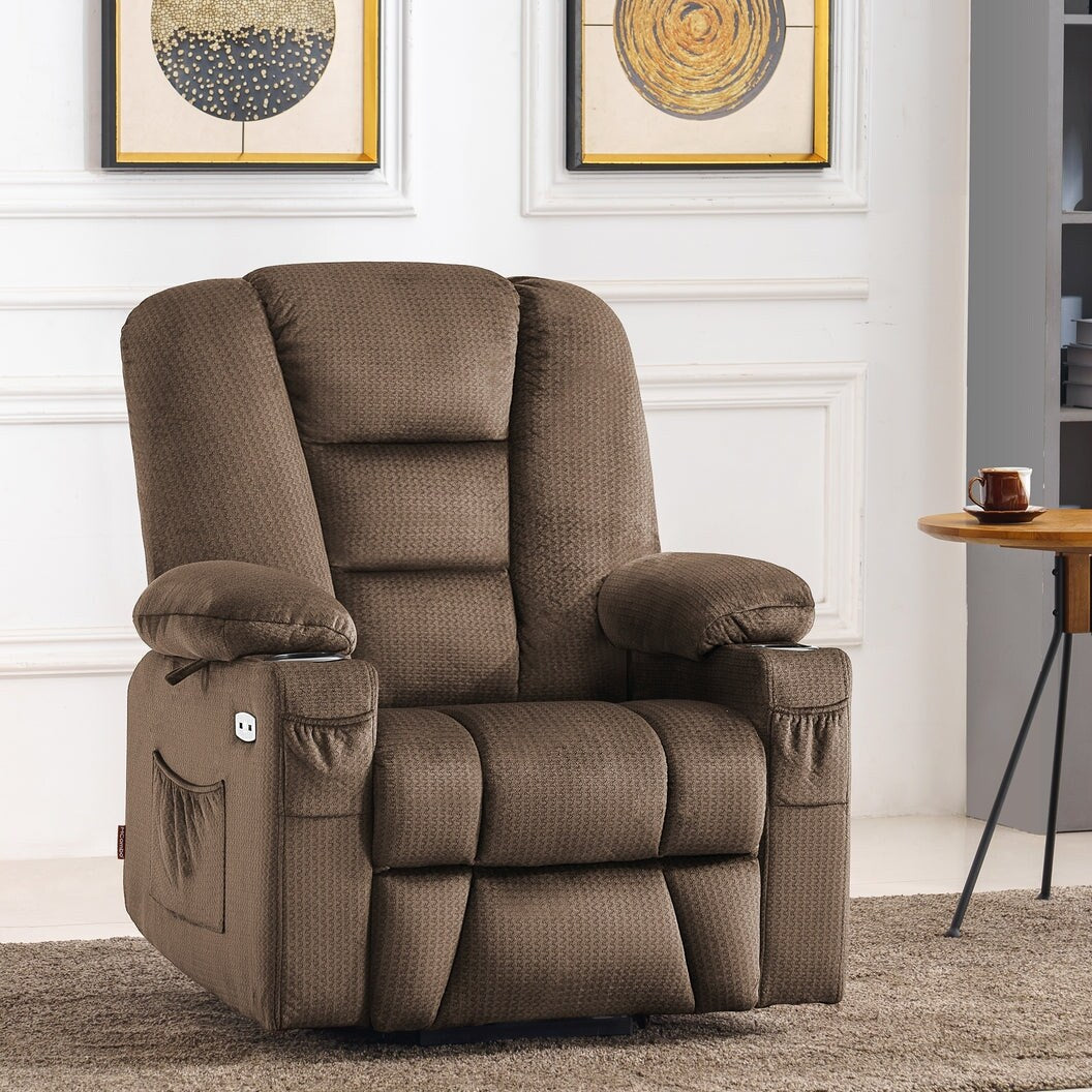 MCombo Power Lift Recliner Chair with Massage and Heat for Elderly, Extended Footrest, USB Ports, Fabric (Medium)