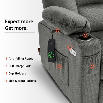 MCombo Power Lift Recliner Chair with Massage and Heat for Elderly, Extended Footrest, USB Ports, Fabric (Medium)