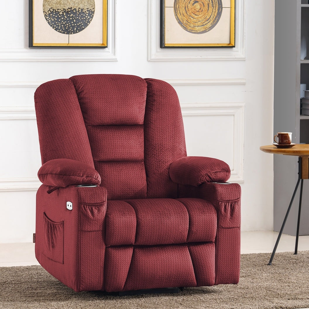 MCombo Power Lift Recliner Chair with Massage and Heat for Elderly, Extended Footrest, USB Ports, Fabric (Medium)