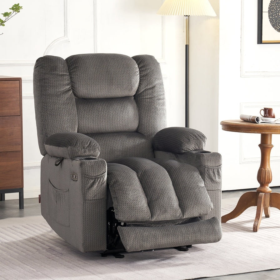 MCombo Electric Power Recliner Chair with Heat and Massage, Fabric 6079/PR670