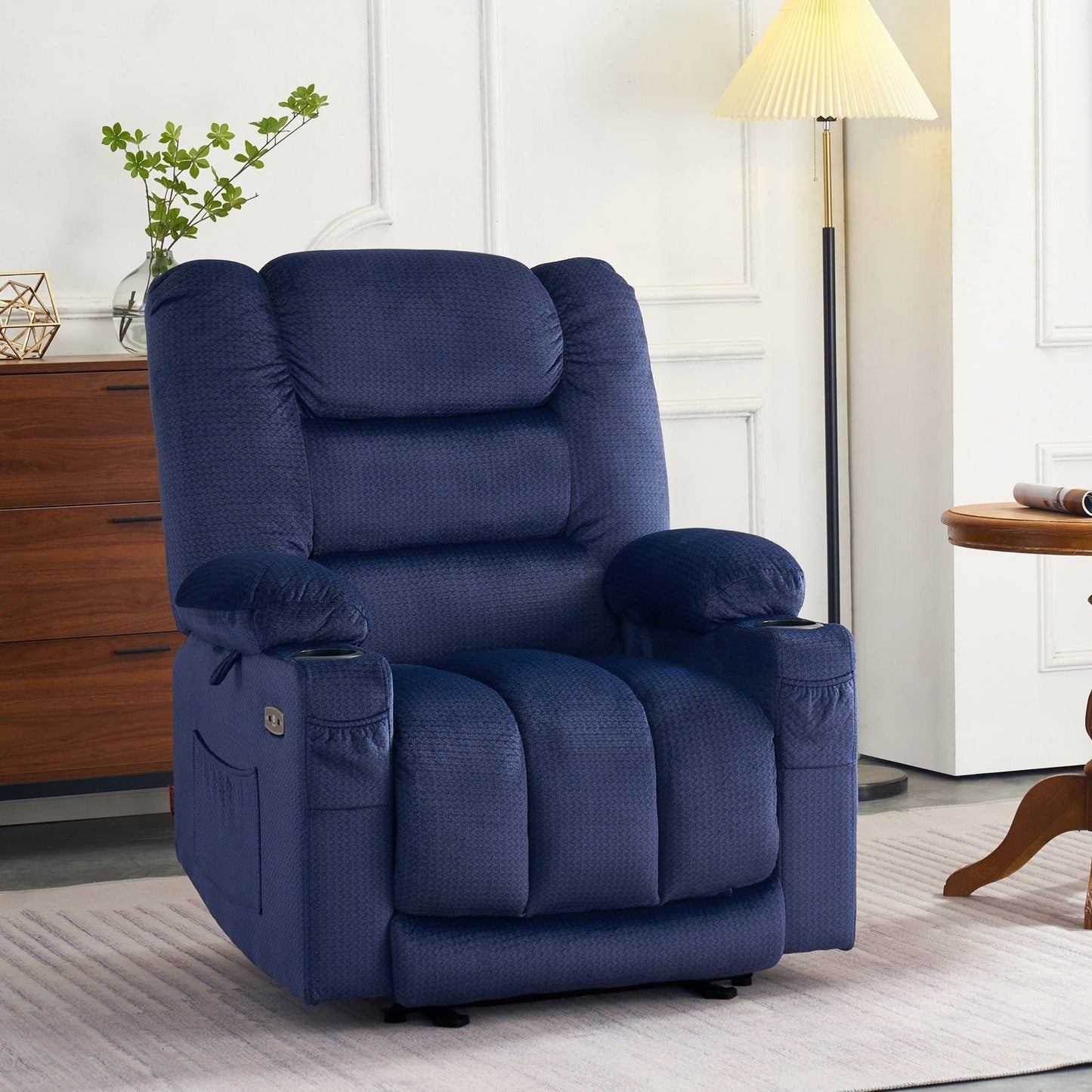 MCombo Electric Power Recliner Chair with Heat and Massage, Fabric 6079/PR670