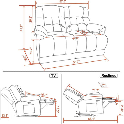 MCombo Electric Power Reclining Loveseat Sofa with Heat and Massage, Fabric 6237