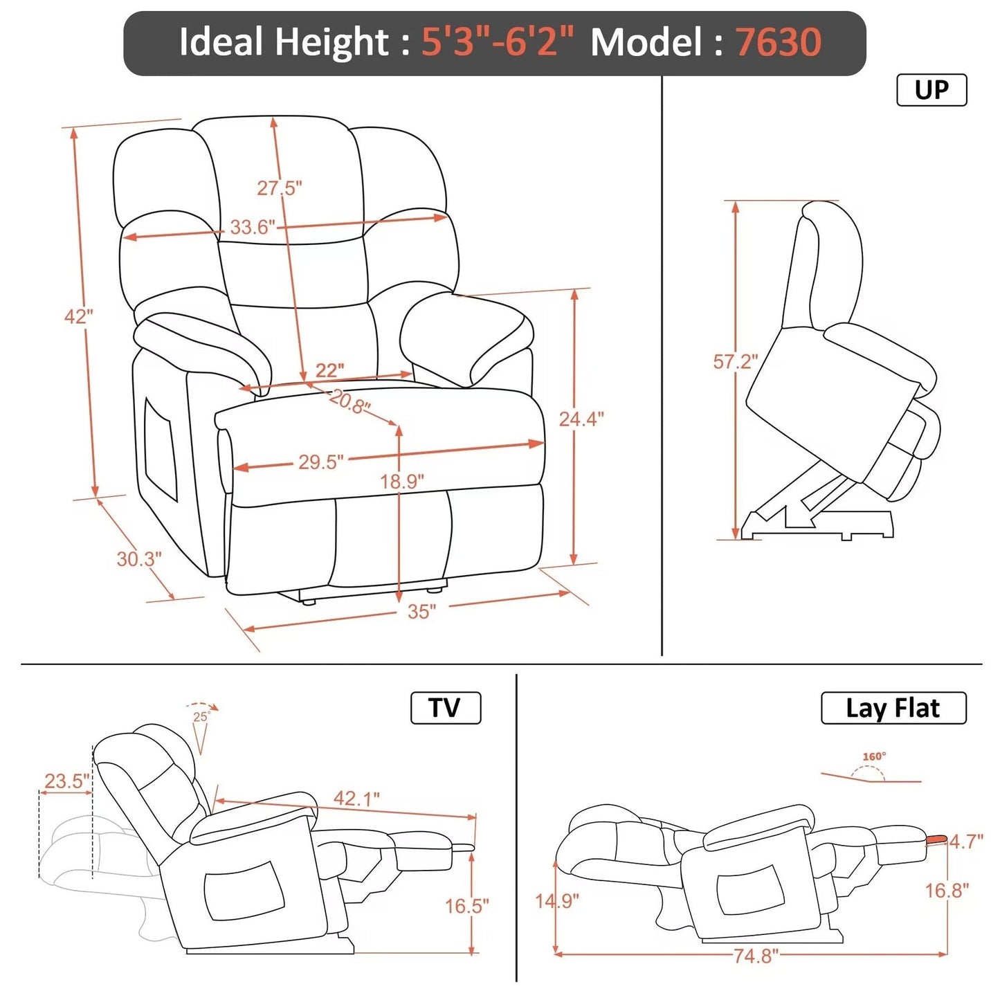 MCombo Infinite Position Lift Chair with Power Headrest for Elderly People, Dual Motor, Extended Footrest, Fabric (Medium)
