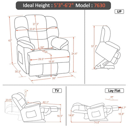 MCombo Infinite Position Lift Chair with Power Headrest for Elderly People, Dual Motor, Extended Footrest, Fabric (Medium)