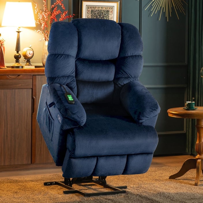 MCombo Infinite Position Lift Chair with Power Headrest for Elderly People, Dual Motor, Extended Footrest, Fabric (Medium)