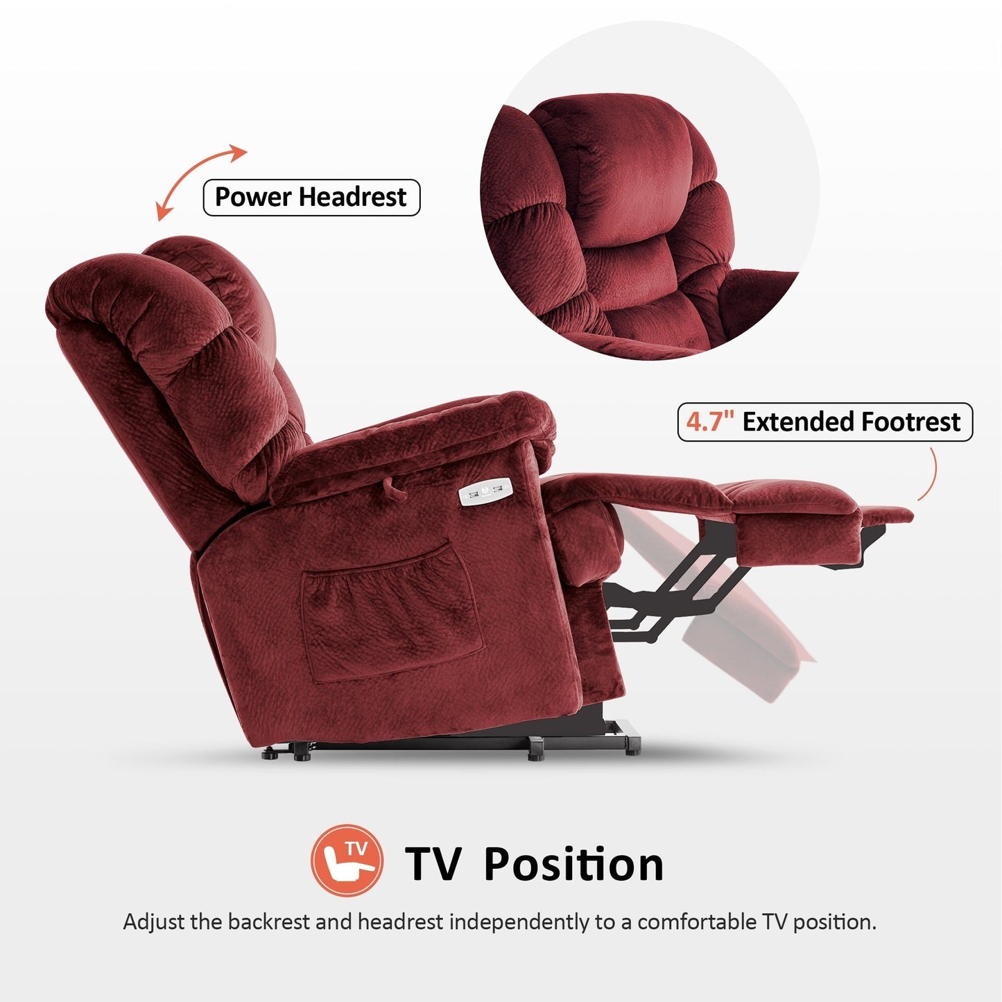 MCombo Infinite Position Lift Chair with Power Headrest for Elderly People, Dual Motor, Extended Footrest, Fabric (Medium)