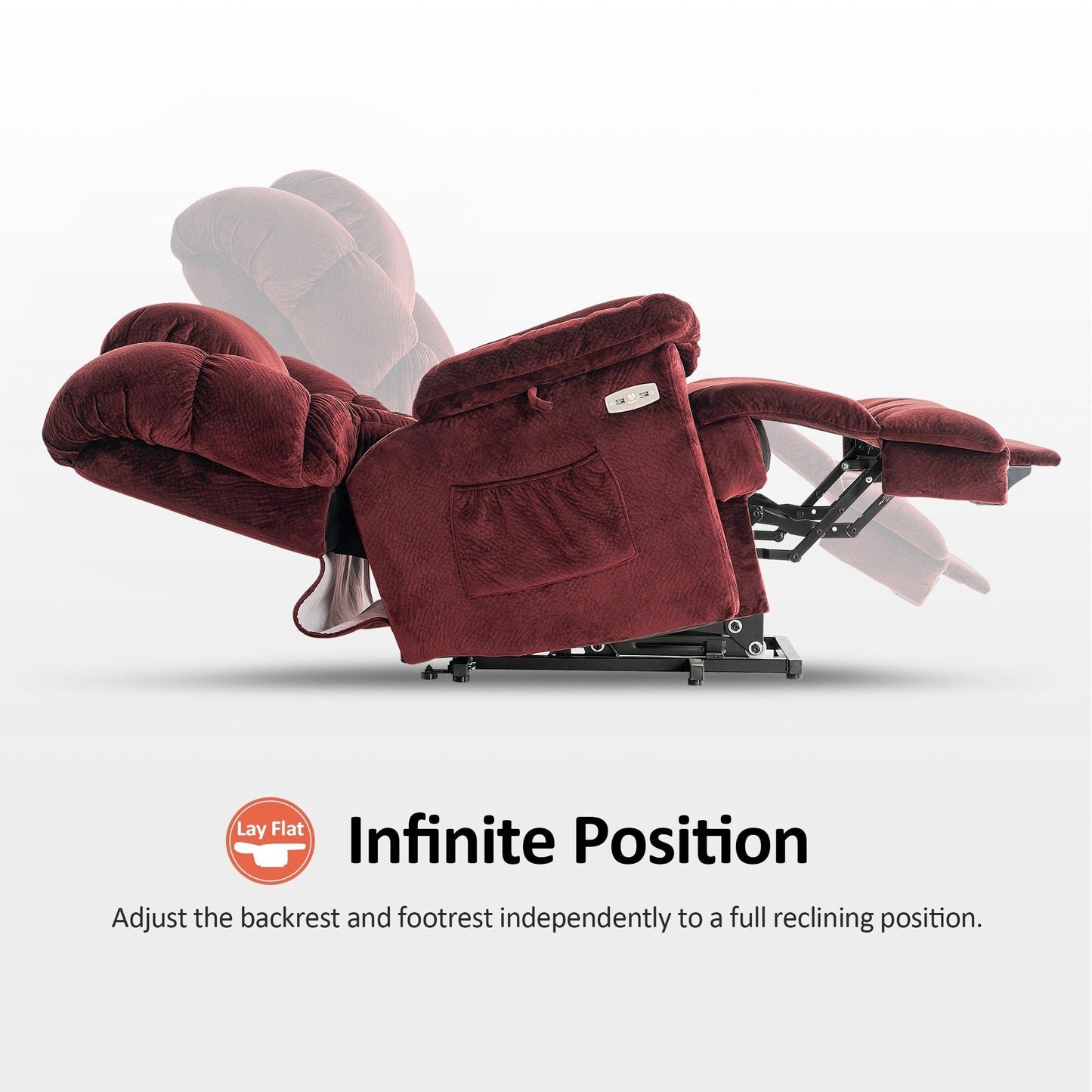MCombo Infinite Position Lift Chair with Power Headrest for Elderly People, Dual Motor, Extended Footrest, Fabric (Medium)
