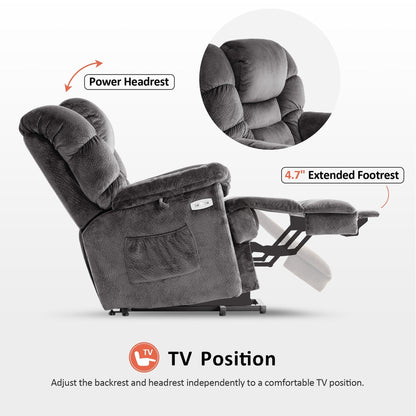 MCombo Infinite Position Lift Chair with Power Headrest for Elderly People, Dual Motor, Extended Footrest, Fabric (Medium)