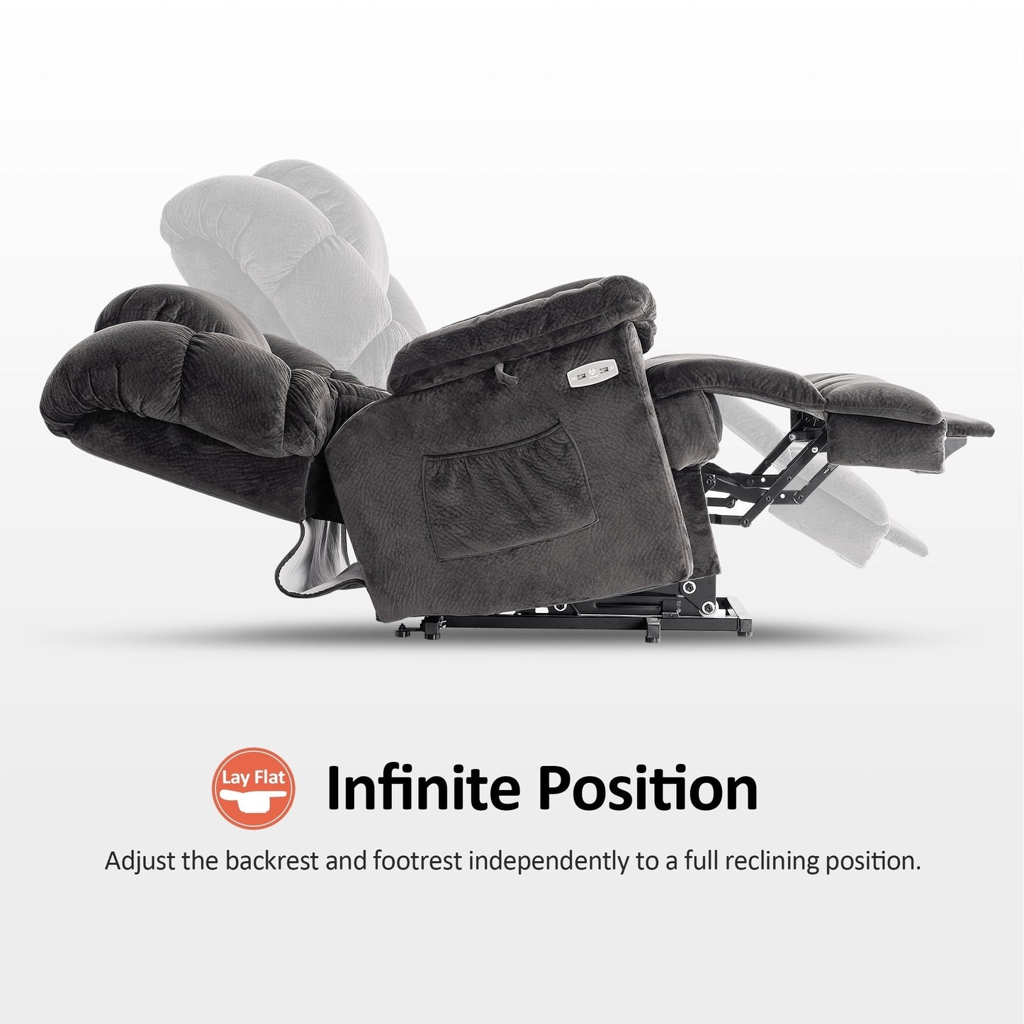 MCombo Infinite Position Lift Chair with Power Headrest for Elderly People, Dual Motor, Extended Footrest, Fabric (Medium)