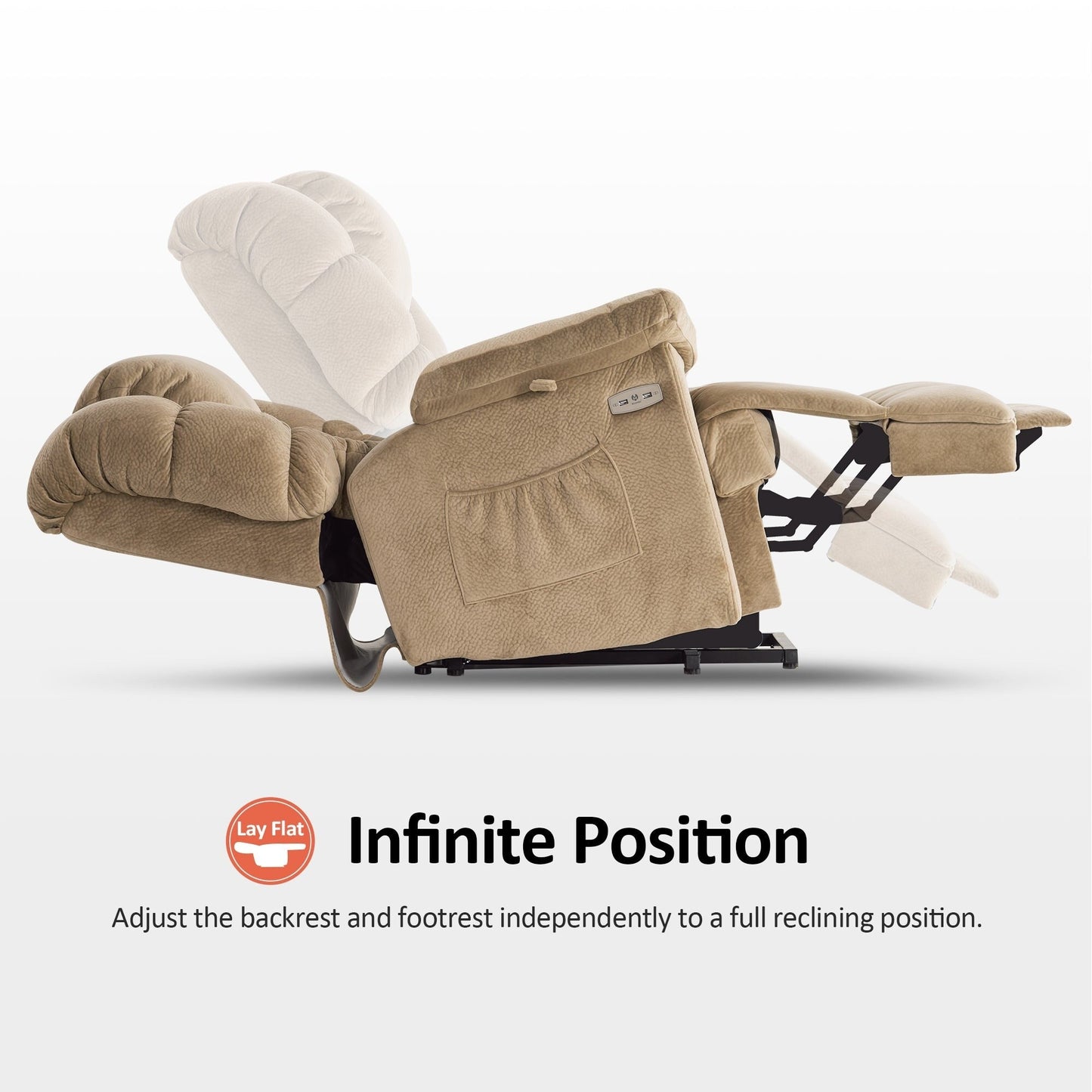 MCombo Infinite Position Lift Chair with Power Headrest for Elderly People, Dual Motor, Extended Footrest, Fabric (Medium)