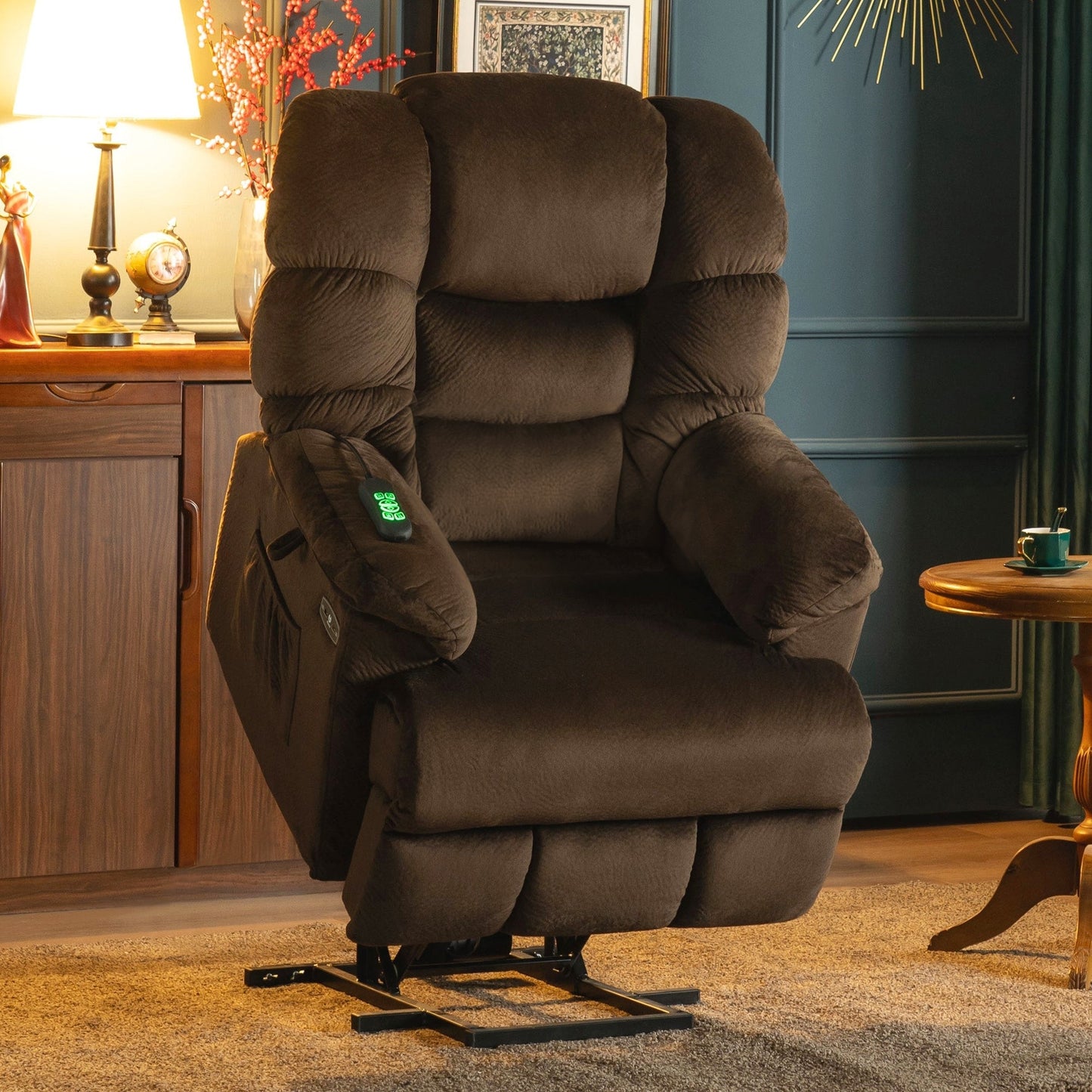 MCombo Infinite Position Lift Chair with Power Headrest for Elderly People, Dual Motor, Extended Footrest, Fabric (Medium)