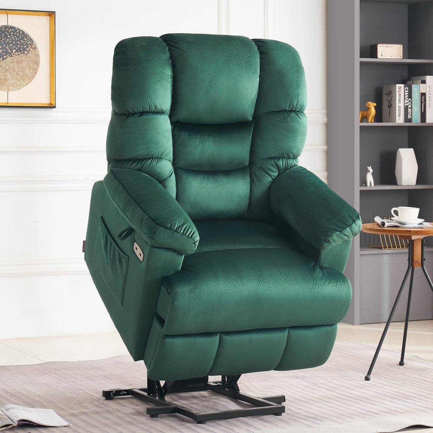 MCombo Infinite Position Lift Chair with Power Headrest for Elderly People, Dual Motor, Extended Footrest, Fabric (Medium)
