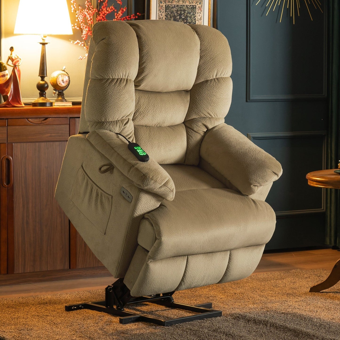 MCombo Infinite Position Lift Chair with Power Headrest for Elderly People, Dual Motor, Extended Footrest, Fabric (Medium)