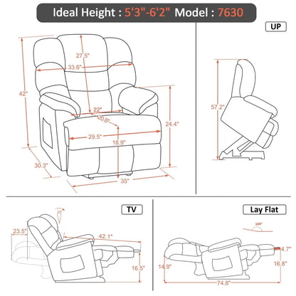 MCombo Infinite Position Lift Chair with Power Headrest for Elderly People, Dual Motor, Extended Footrest, Fabric (Medium)
