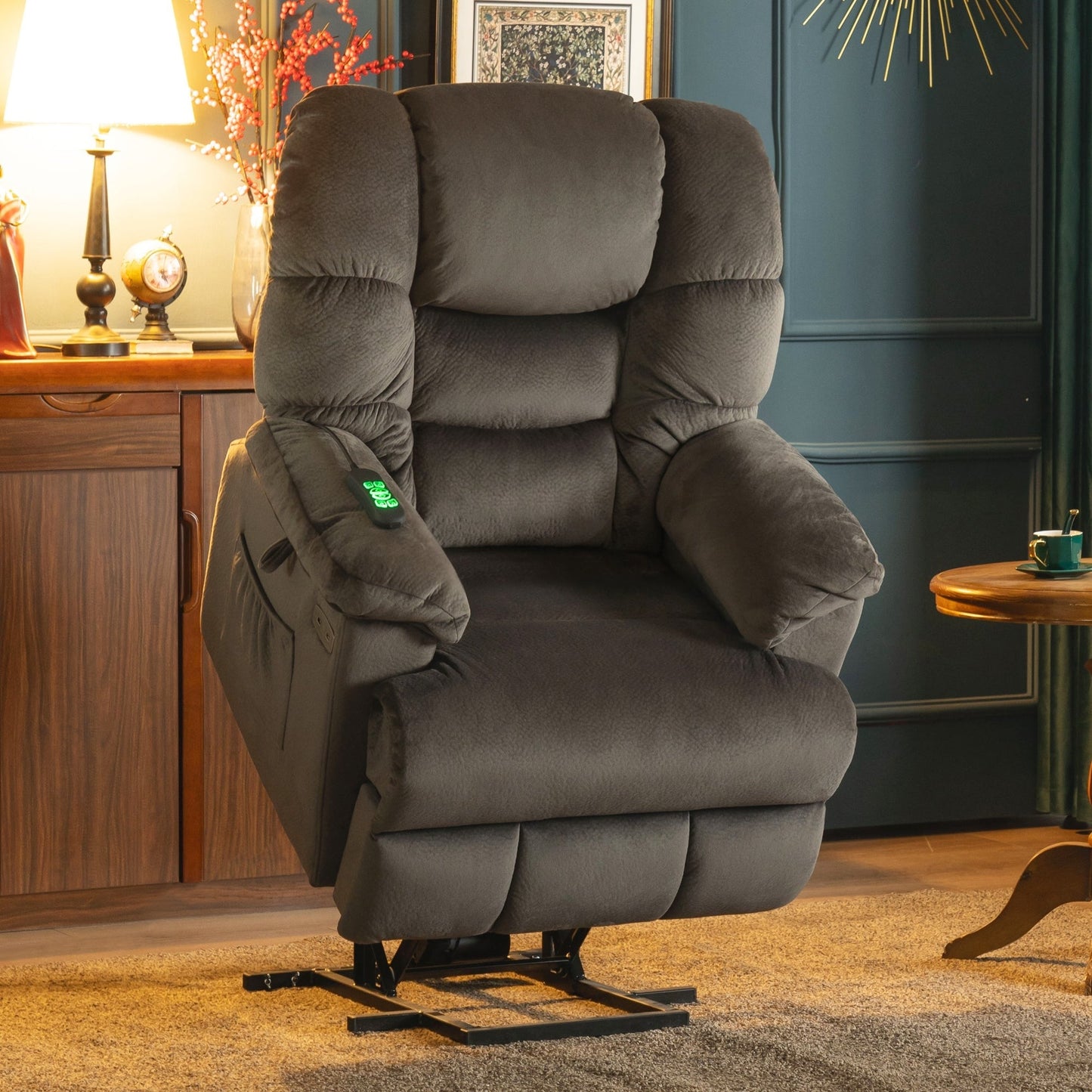 MCombo Infinite Position Lift Chair with Power Headrest for Elderly People, Dual Motor, Extended Footrest, Fabric (Medium)