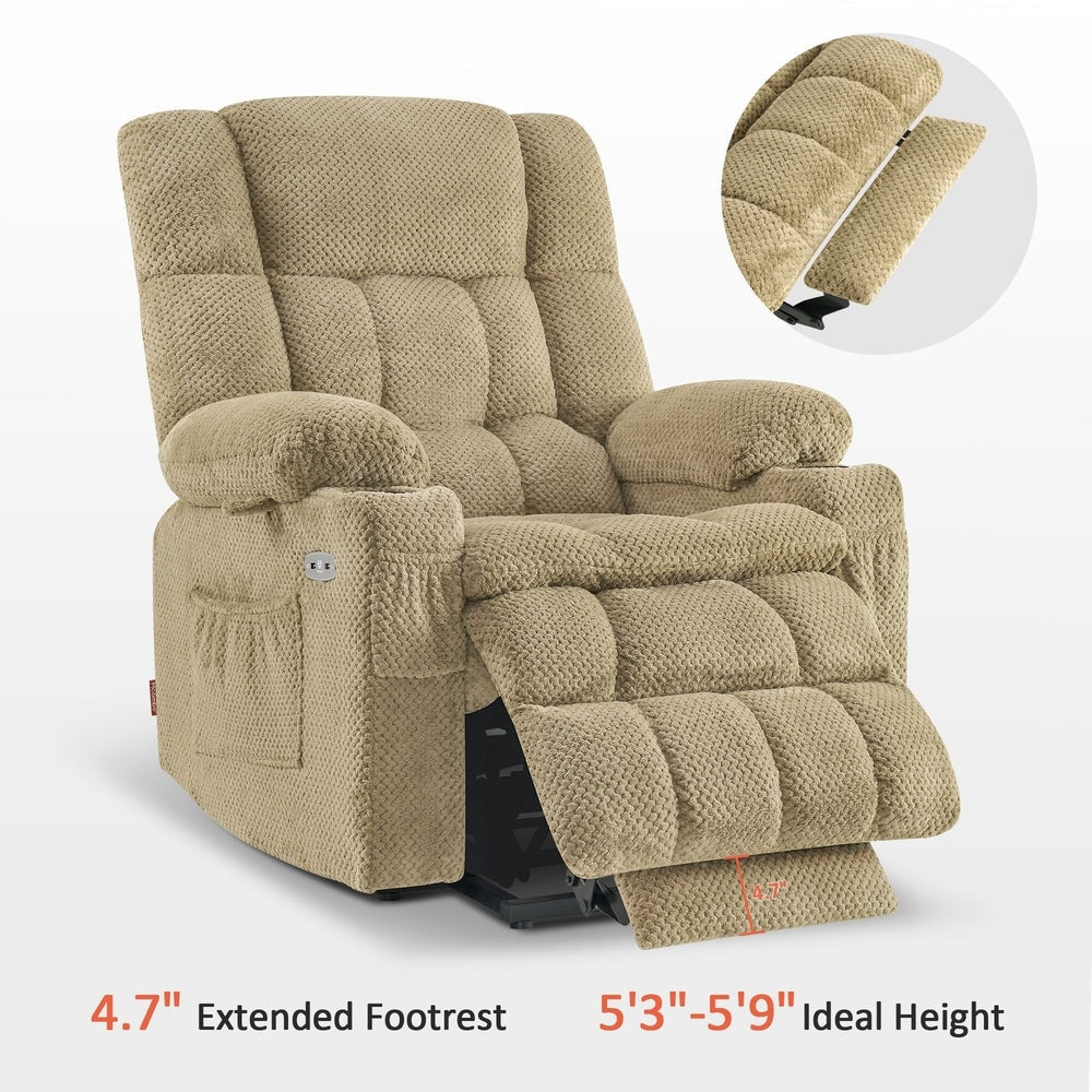 MCombo Large Dual Motor Power Lift Recliner Chair Sofa with Massage and Heat for Tall Elderly People, Fabric 7896