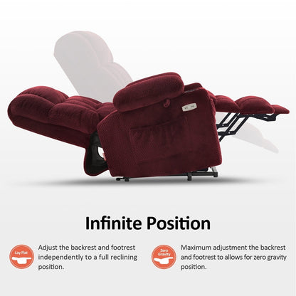 MCombo Large Dual Motor Power Lift Recliner Chair Sofa with Massage and Heat for Tall Elderly People, Fabric 7896