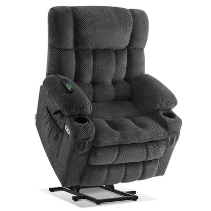 MCombo Large Dual Motor Power Lift Recliner Chair Sofa with Massage and Heat for Tall Elderly People, Fabric 7896