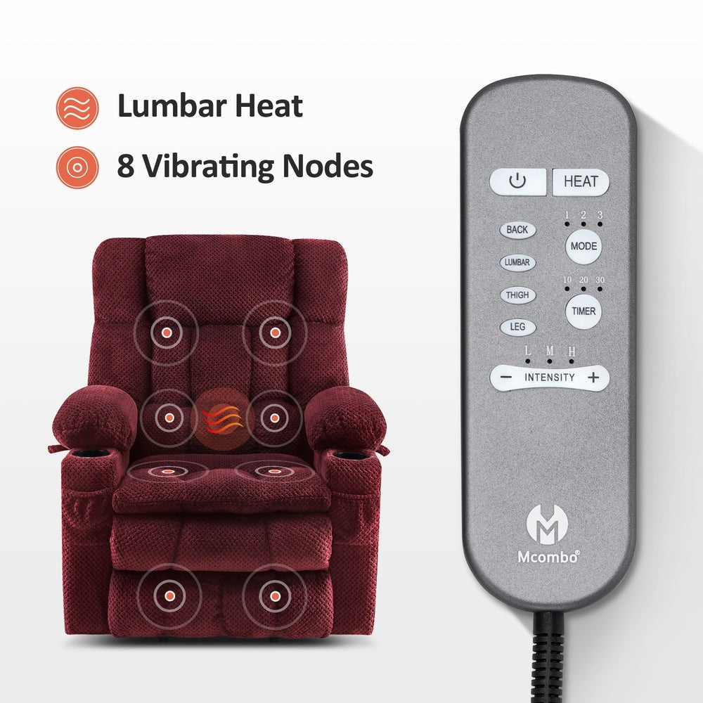 MCombo Large Dual Motor Power Lift Recliner Chair Sofa with Massage and Heat for Tall Elderly People, Fabric 7896