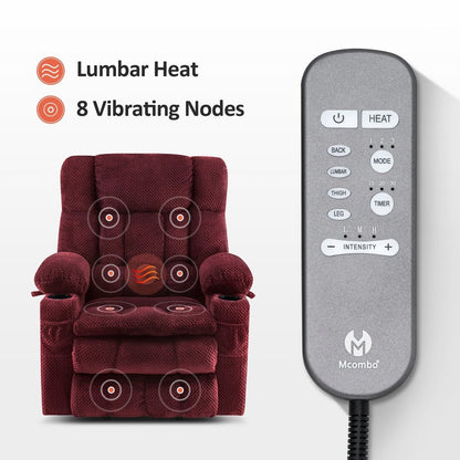 MCombo Large Dual Motor Power Lift Recliner Chair Sofa with Massage and Heat for Tall Elderly People, Fabric 7896