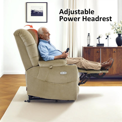 MCombo Large Dual Motor Power Lift Recliner Chair with Massage and Dual Heating for Big and Tall Elderly People, Fabric 7634