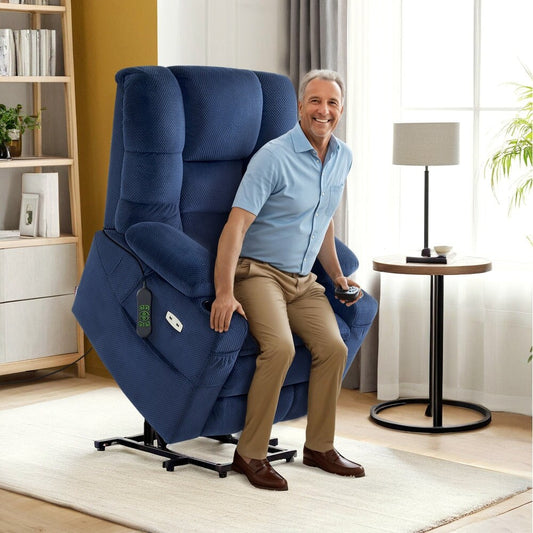 MCombo Large Dual Motor Power Lift Recliner Chair with Massage and Dual Heating for Big and Tall Elderly People, Fabric 7634