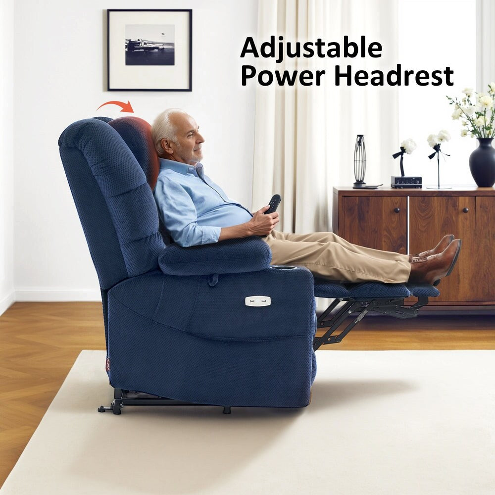 MCombo Large Dual Motor Power Lift Recliner Chair with Massage and Dual Heating for Big and Tall Elderly People, Fabric 7634