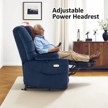MCombo Large Dual Motor Power Lift Recliner Chair with Massage and Dual Heating for Big and Tall Elderly People, Fabric 7634