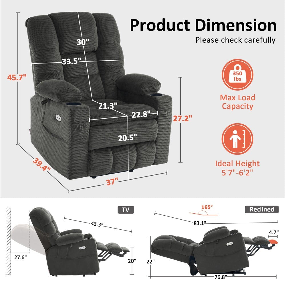 MCombo Large Dual Motor Power Lift Recliner Chair with Massage and Dual Heating for Big and Tall Elderly People, Fabric 7634