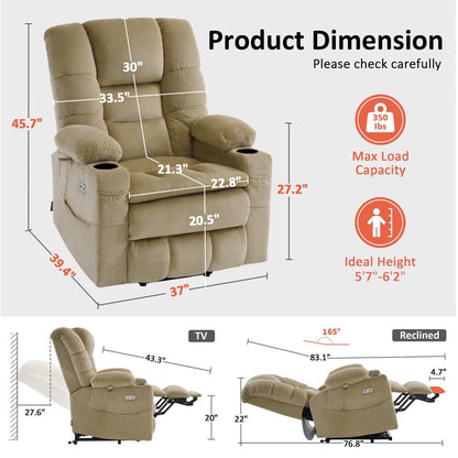 MCombo Large Dual Motor Power Lift Recliner Chair with Massage and Dual Heating for Big and Tall Elderly People, Fabric 7634