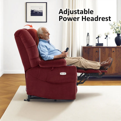 MCombo Large Dual Motor Power Lift Recliner Chair with Massage and Dual Heating for Big and Tall Elderly People, Fabric 7634