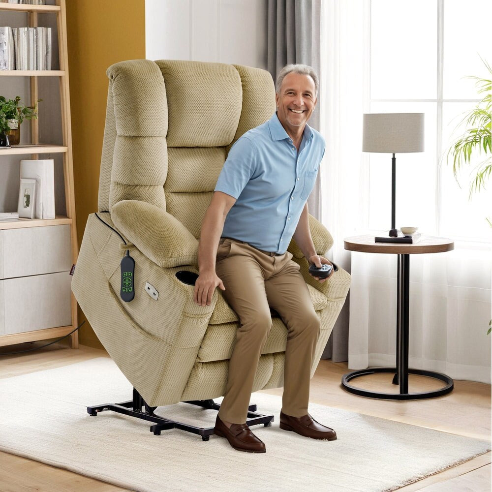 MCombo Large Dual Motor Power Lift Recliner Chair with Massage and Dual Heating for Big and Tall Elderly People, Fabric 7634