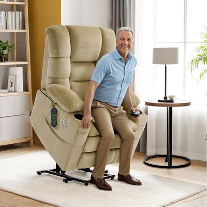 MCombo Large Dual Motor Power Lift Recliner Chair with Massage and Dual Heating for Big and Tall Elderly People, Fabric 7634