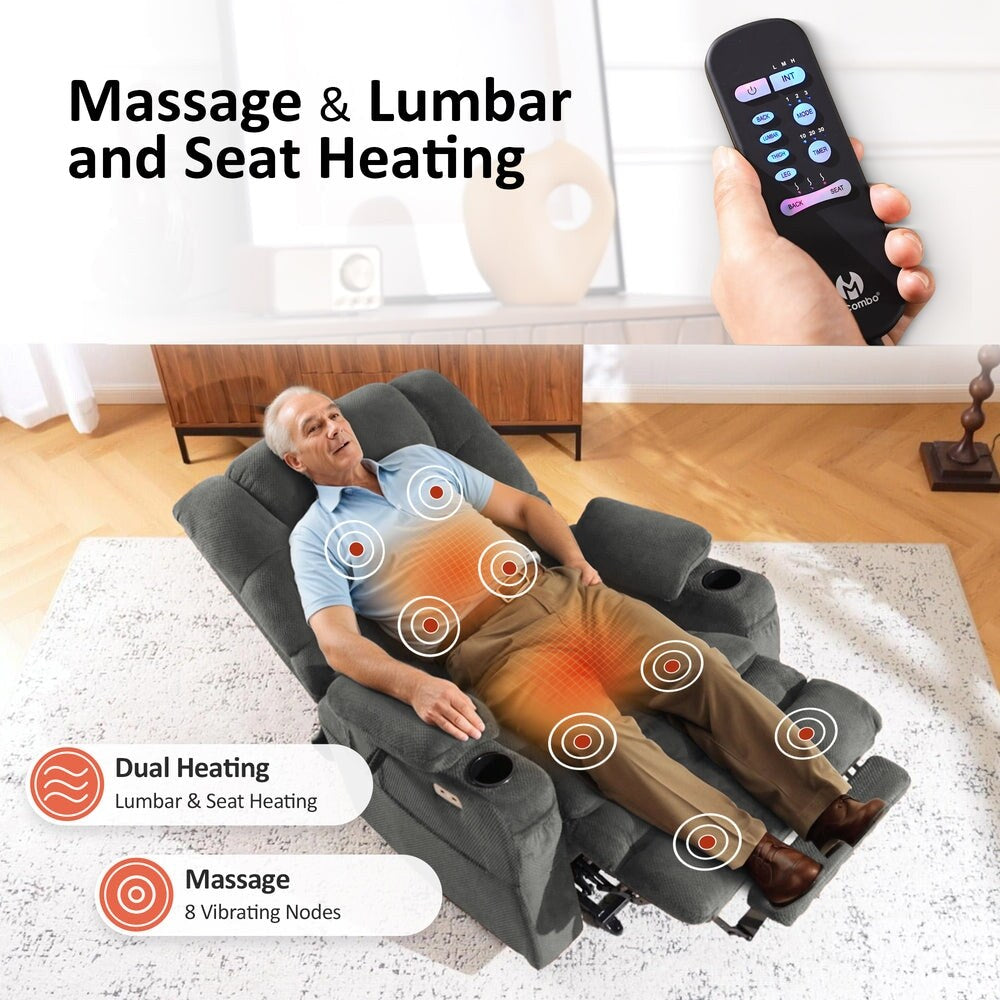 MCombo Large Dual Motor Power Lift Recliner Chair with Massage and Dual Heating for Big and Tall Elderly People, Fabric 7634