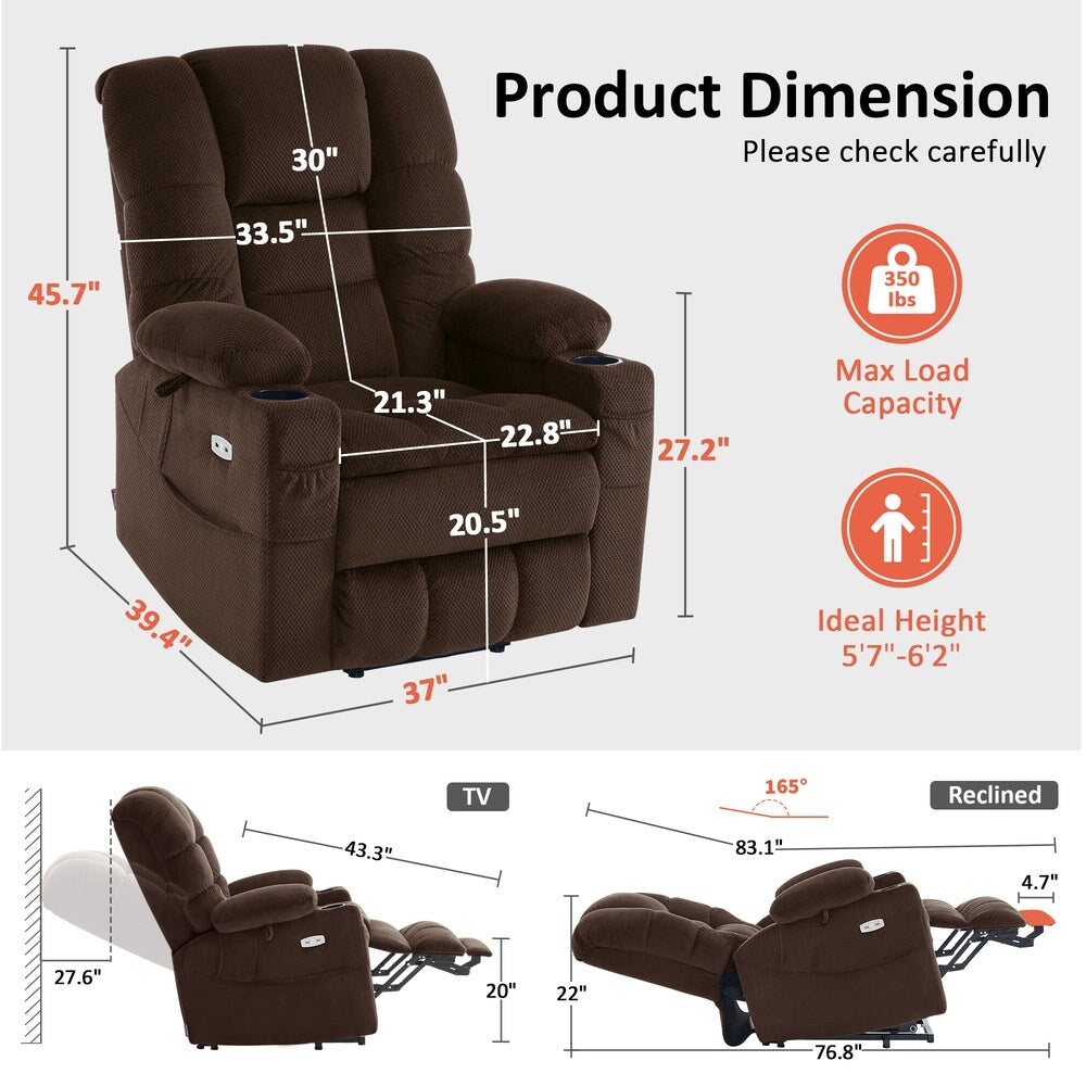 MCombo Large Dual Motor Power Lift Recliner Chair with Massage and Dual Heating for Big and Tall Elderly People, Fabric 7634