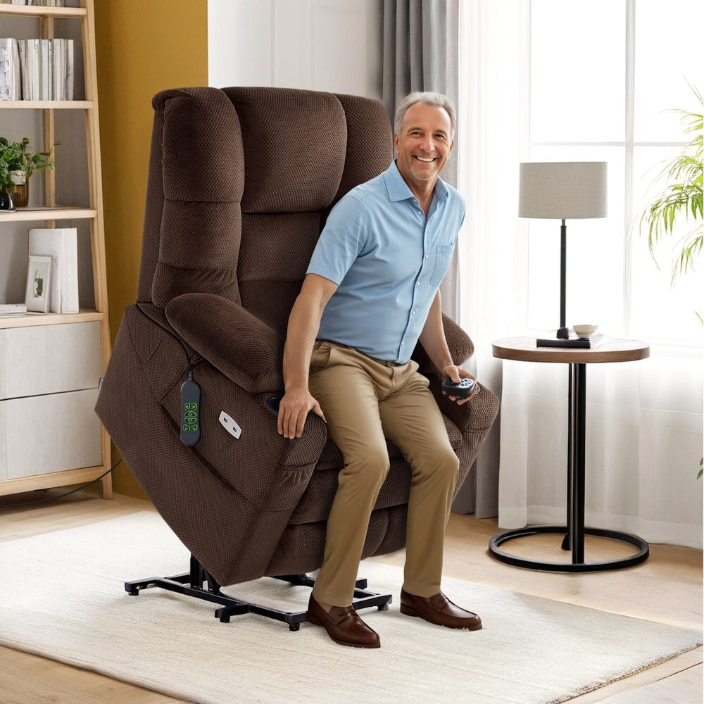 MCombo Large Dual Motor Power Lift Recliner Chair with Massage and Dual Heating for Big and Tall Elderly People, Fabric 7634