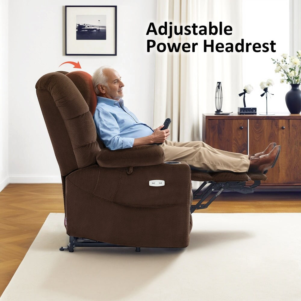 MCombo Large Dual Motor Power Lift Recliner Chair with Massage and Dual Heating for Big and Tall Elderly People, Fabric 7634