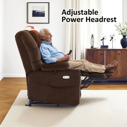 MCombo Large Dual Motor Power Lift Recliner Chair with Massage and Dual Heating for Big and Tall Elderly People, Fabric 7634
