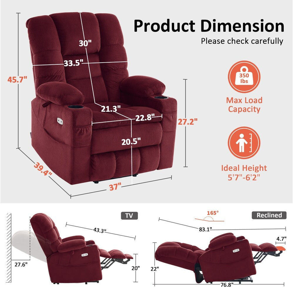 MCombo Large Dual Motor Power Lift Recliner Chair with Massage and Dual Heating for Big and Tall Elderly People, Fabric 7634