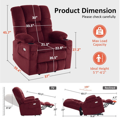MCombo Large Dual Motor Power Lift Recliner Chair with Massage and Dual Heating for Big and Tall Elderly People, Fabric 7634