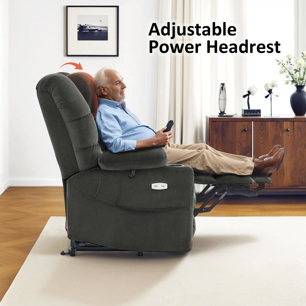 MCombo Large Dual Motor Power Lift Recliner Chair with Massage and Dual Heating for Big and Tall Elderly People, Fabric 7634